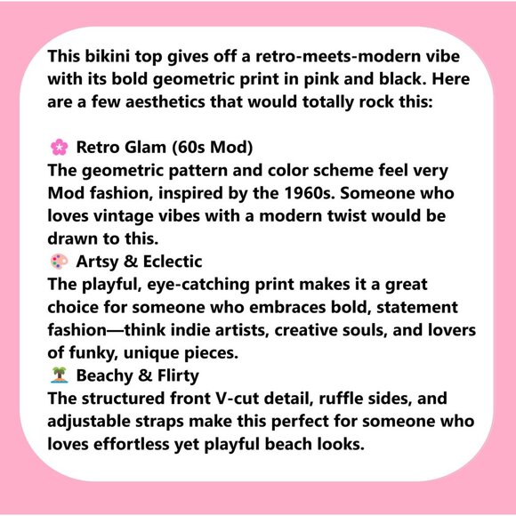 Retro Glam Geometric Pink Bikini Top Vintage Mod Modern Beach Chic Size Medium - Picture 8 of 10